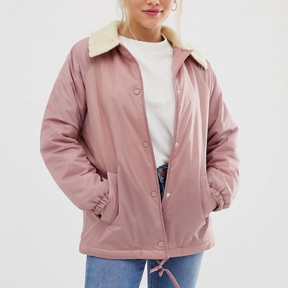 ASOS Jackets & Blazers - ASOS Design Fleece Collar Pink Jacket